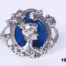 Front view of Vintage Art Nouveau style 925 Sterling silver and blue enamel brooch from Antiques of Kingston.