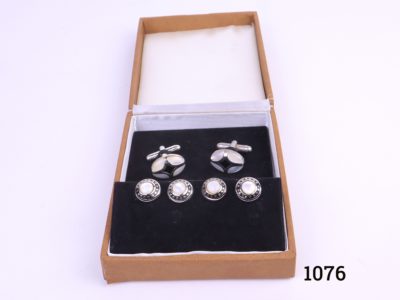 Vintage boxed set of mother of pearl cufflinks and studs Main photo showing cufflinks and studs in box