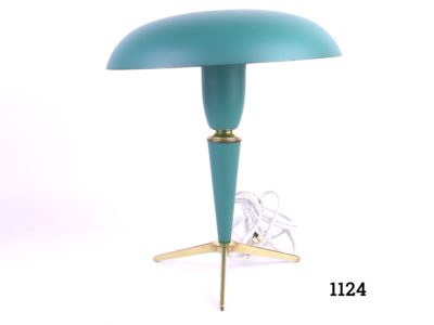 c1950-59 Strong Cyan Blue/Green Atomic lamp on 3 gilt metal feet by Louis Kalff - Art director at Philips Measures 180mm across base and 260mm in diameter across top Main photo of whole lamp