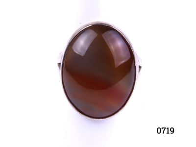 Sterling silver carnelian ring. Fully hallmarked c1974 London assayed. Size L / 5.75. Ring weight 5.2g. Main photo showing ring frontage.
