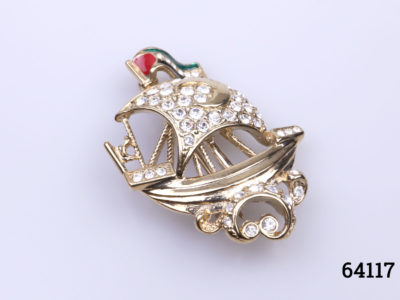 Vintage Attwood & Sawyer galleon ship brooch. Stamped A&S to the back Brooch measures 42mm long by 30mm at widest point and weighs 10grams