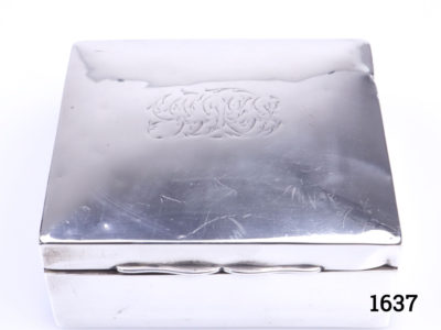 c1905 London assayed sterling silver covered box by W.M.Comyns. Fully hallmarked to the side of the box. A few small dents around the box. Photo of top of box showing monogram like decoration at centre