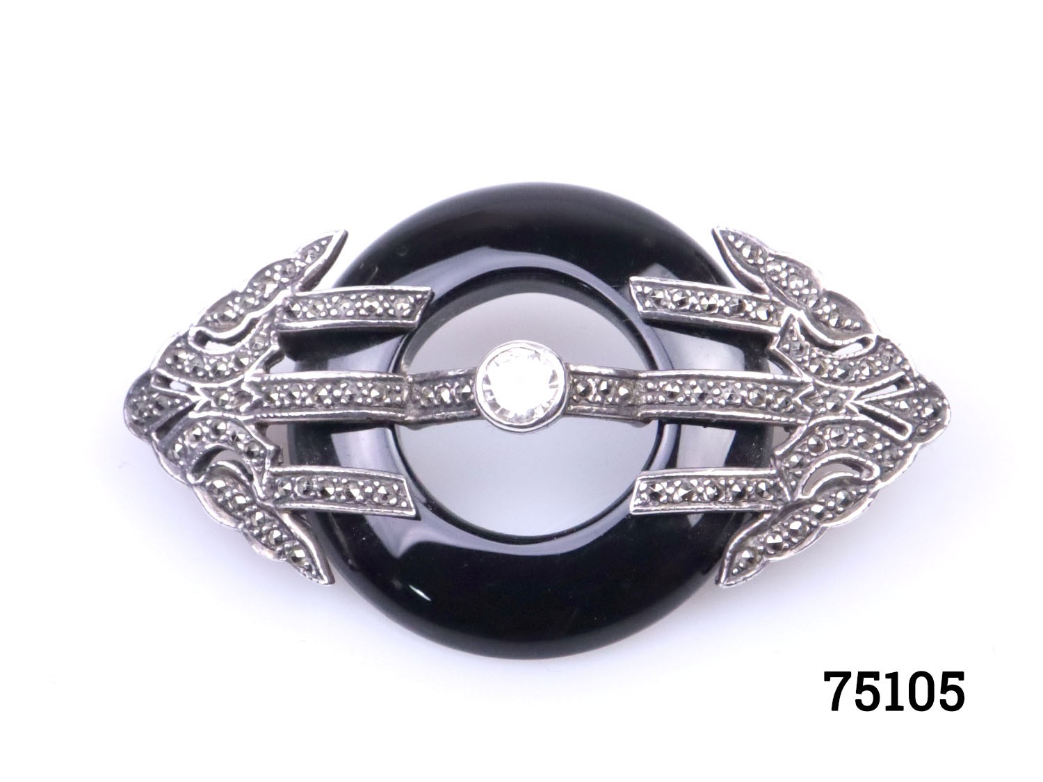 Art Deco Style Silver & Jet Brooch