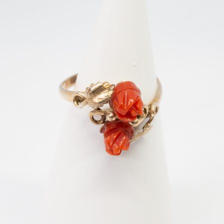 Continental Carved Coral Roses Ring
