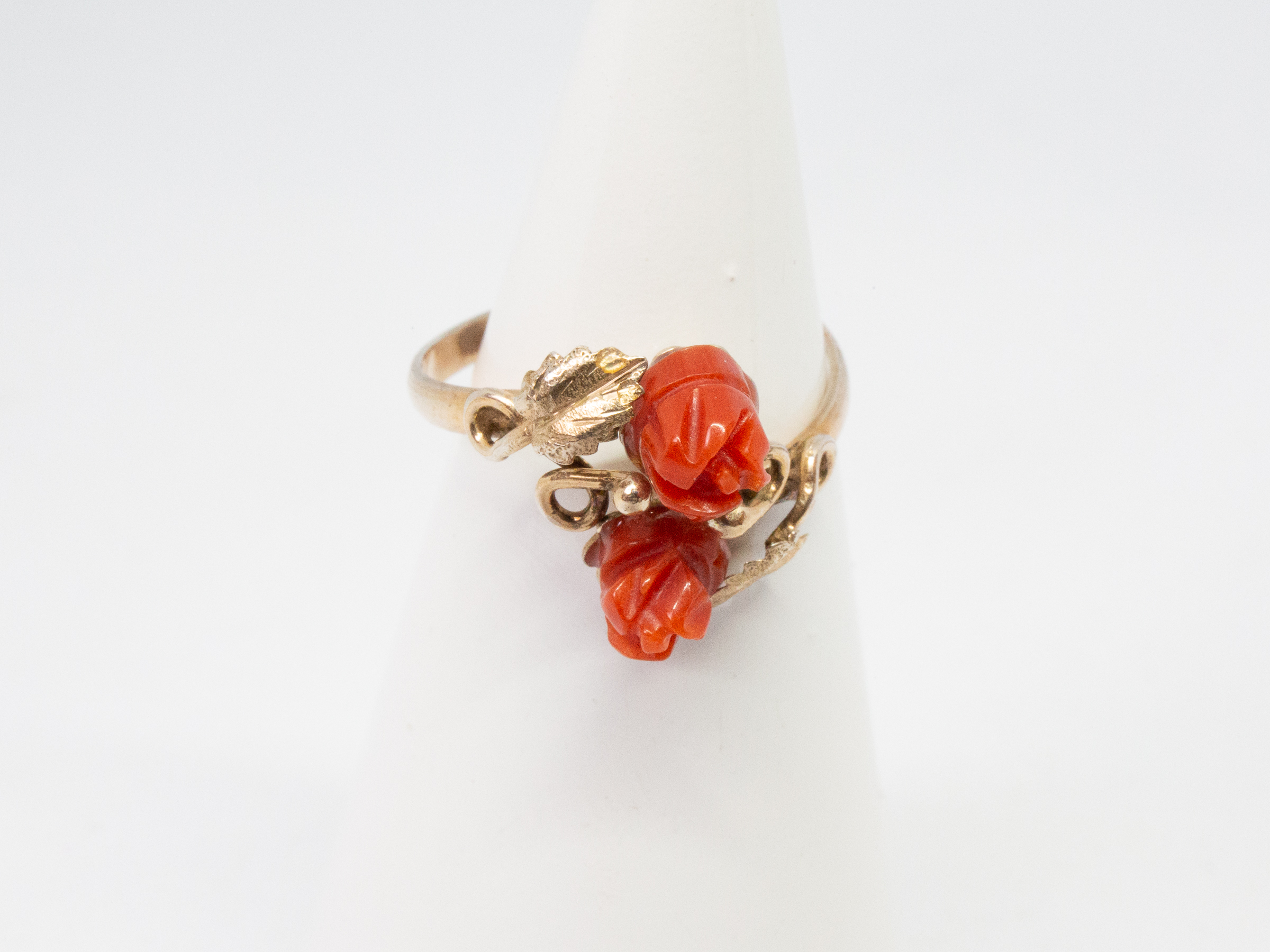 Continental Carved Coral Roses Ring