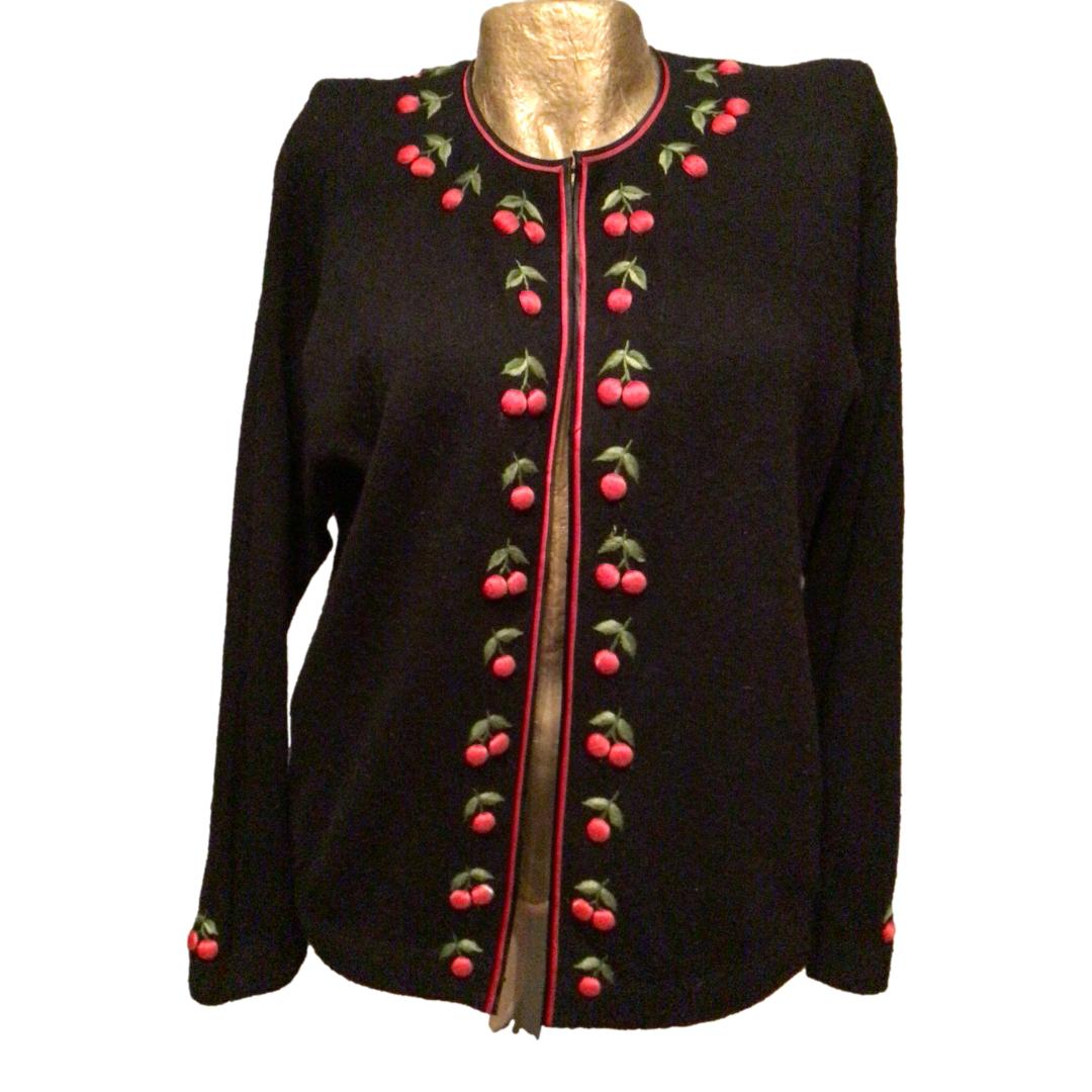 1950s Black wool “Cherries” cardigan