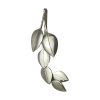 Main photo of silver articulated leaf brooch displayed with the stem end at the top and the leaves hanging below. The articulated section of the brooch are the 3 leaves at the tip which are securely fastened with bars and loops. Very simple, stylish and elegant brooch.