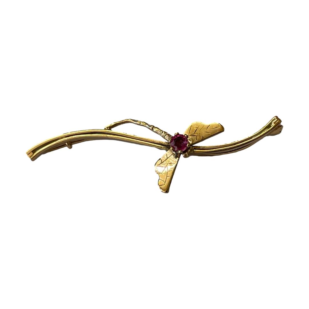 Gold & Garnet Dragonfly Brooch