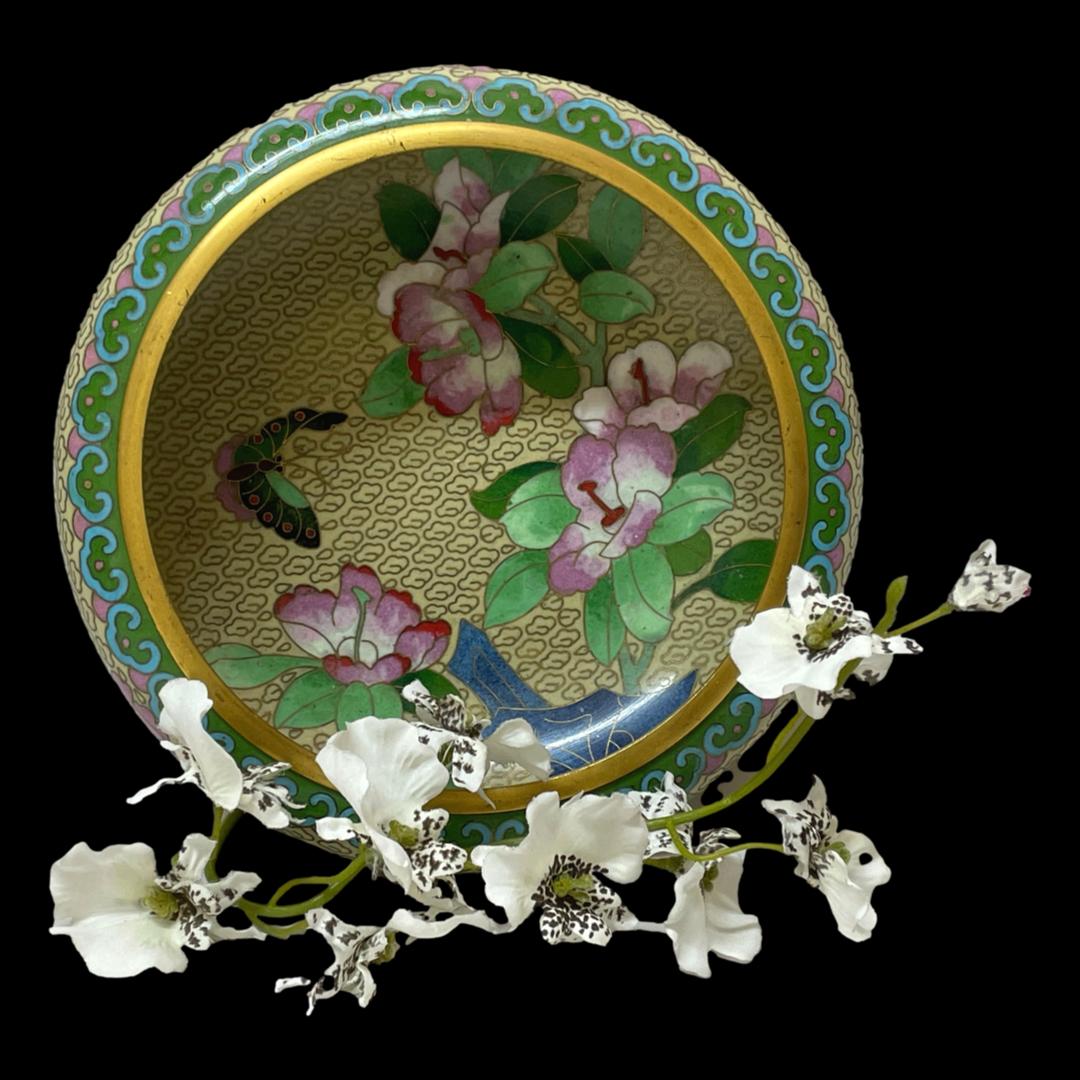 Vintage Peony Cloisonné Bowl