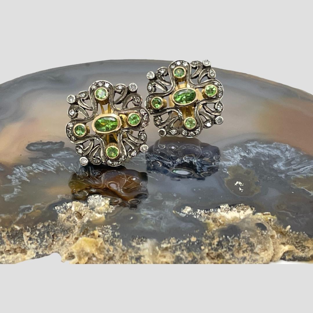 Peridot & Diamond Stud Earrings