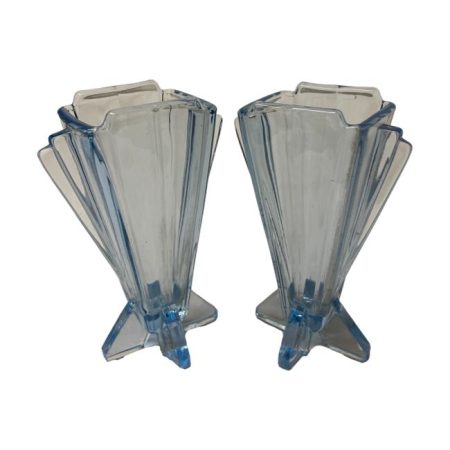 Pair Deco Blue Glass Vases