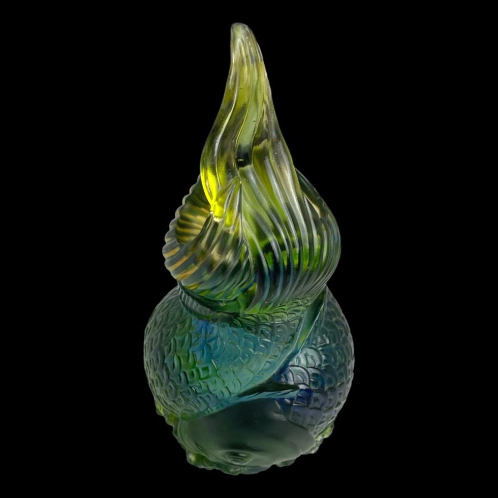 Photo of Liuli Gongfang fish sculpture seen from a slightly raised angle looking downward.